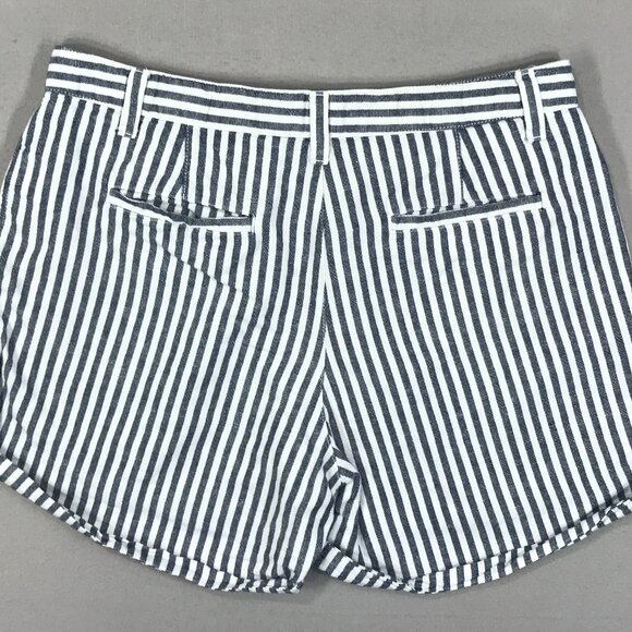 GAP Shorts Women's 12 R Blue Striped Girlfriend Chino Button Pockets Linen Blend - Picture 2 of 10